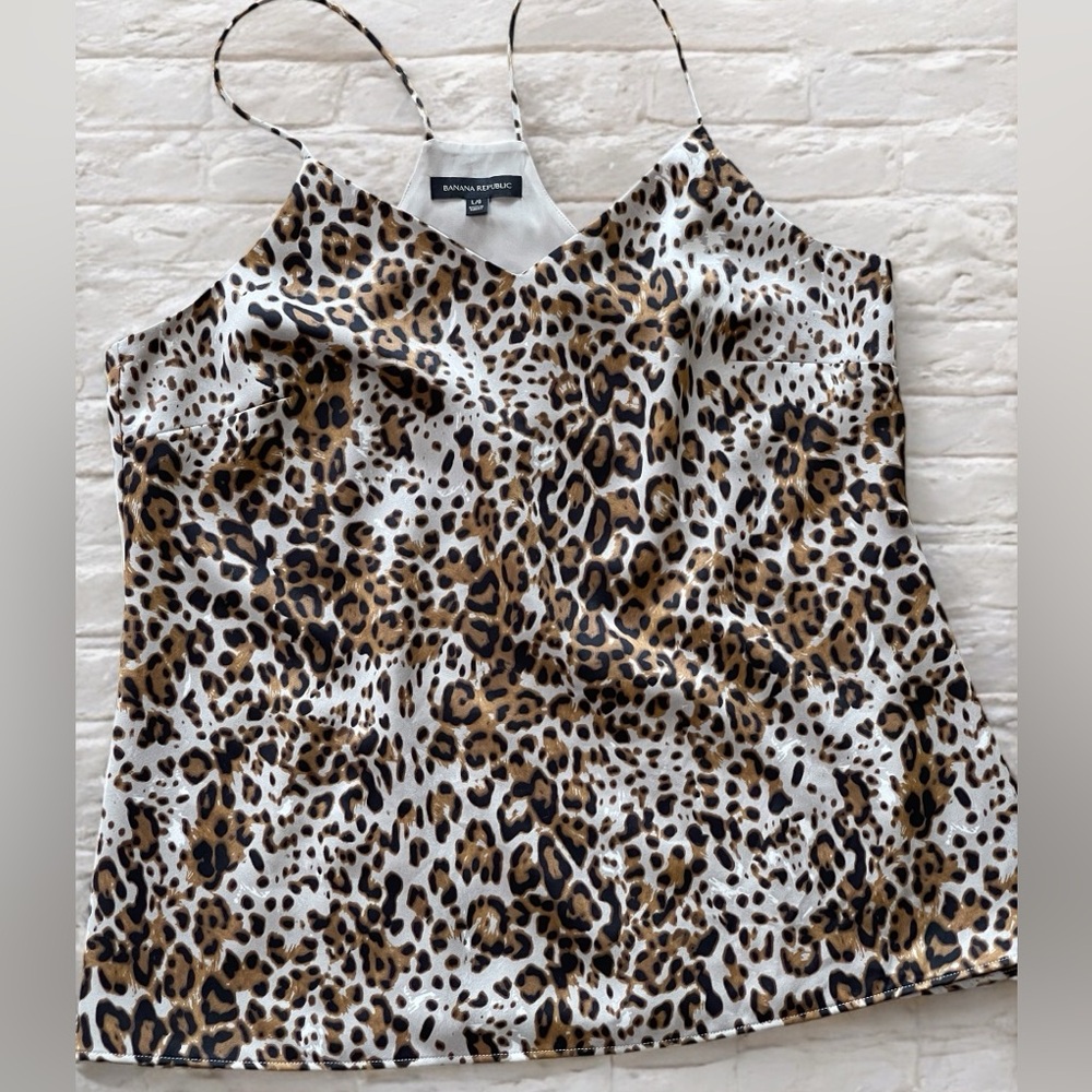 Banana Republic Leopard Print Women's Cami Top Sz L Gray/Taupe Background Lined